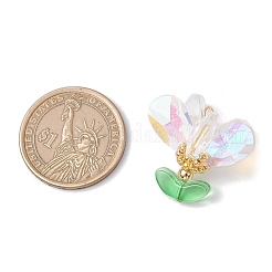 ガラスチャーム  花のチャーム  304ステンレススチールループとシードビーズ付き  多面カット  透明  24x24x21.5mm  穴：3x2mm&nbsp;PALLOY-MZ00744-02