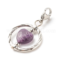 Alloy Linking Rings & Heart Natural Amethyst Pendant Decorations&nbsp;HJEW-JM00604-05