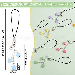 アクリルスターモバイルストラップ  真鍮のカニカンとナイロンコードのモバイルアクセサリー装飾  ミックスカラー  10~12cm  8個/セット&nbsp;HJEW-PH01877