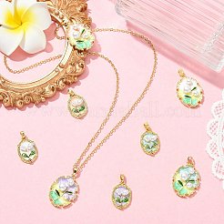 8個8スタイルの真鍮エナメルペンダント  オーバル、リーフチャーム付き  ABSの模造パールと  18KGP本金メッキ  ミックスカラー  20~26x13.5~18.5x4.5~6mm  穴：5x2.5mm  1個/スタイル&nbsp;KK-CJ0005-57