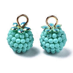 ラバー加工ABSプラスチックペンダント  鉄ループ付き  ゴールドカラー  ベリー  ターコイズ  18x12mm  穴：4x3mm&nbsp;KY-N013-001D
