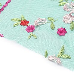 ポリエステル花刺繍レース生地  DIY衣類アクセサリー用  ティール  53-1/8インチ（1350mm）  2ヤード/個&nbsp;OCOR-WH0082-12A