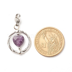 Alloy Linking Rings & Heart Natural Amethyst Pendant Decorations&nbsp;HJEW-JM00604-05