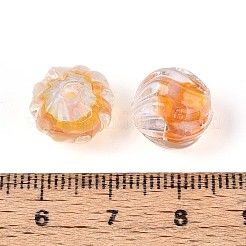 テクスチャ加工された内側の花、手作りのランプワークビーズ  ラウンド  オレンジ  12mm  穴：1.5mm  約20個/連&nbsp;LAMP-T024-07F