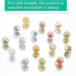 20種類のスタイルの鉄製ランタンチャーム2個  中にプラスチックのラインストーンが入っています  ミックスカラー  ゴールデン＆シルバー  14x11mm  穴：1.4mm  10個/スタイル&nbsp;IFIN-AR0001-19