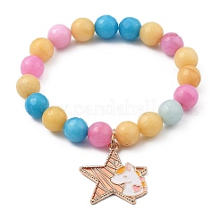 Round Natural White Jade Beaded Stretch Charm Bracelets Sets&nbsp;BJEW-JB05428
