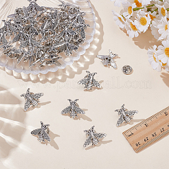 合金製蜂のラペルピンバック40個  バックパックの服のバッジ  アンティークシルバー  20x26x3mm  ピン：1mm&nbsp;JEWB-GO0001-21AS