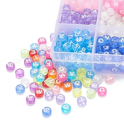 600個12色透明アクリルビーズ  水平穴  混合文字  フラットラウンド  ミックスカラー  7x4mm  穴：1.5mm  50個/カラー&nbsp;TACR-YW0001-34
