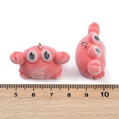フロッキー樹脂ペンダント  プラチナ鉄ループ付き  カニ  21x33.5x18mm  穴：1.8mm&nbsp;FIND-A052-04B