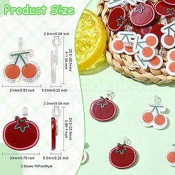 30個2スタイル不透明アクリルパーツ  チェリー＆トマト  ミックスカラー  24.5~26.5x20~21x5.5mm  穴：2.2mm  15個/スタイル&nbsp;OACR-CJ0002-60