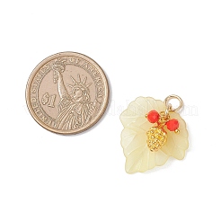 アクリルパーツ  ガラスビーズ  葉  レモンシフォン  24.5x23.5x2.5mm  穴：4.5mm&nbsp;PALLOY-JF04587