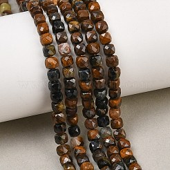 天然石タイガーアイビーズ連売り  多面カット  キューブ  4x4mm  穴：0.8mm  約80個/連  15.35''（39センチメートル）&nbsp;G-B107-B02-02