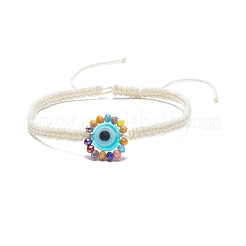 Flat Round with Evil Eye Glass & Resin Braided Bead Bracelet for Women&nbsp;BJEW-JB08077