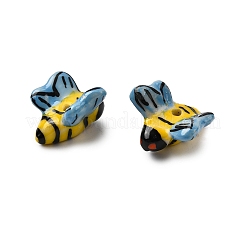 手作りの陶器ビーズ  手描きの陶器ビーズ  ミツバチ  光沢釉の磁器  きいろ  17~20x17~19x11~12mm  穴：1.8~2mm&nbsp;PORC-H014-03
