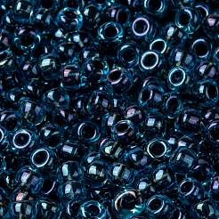 MIYUKIラウンドロカイユビーズ  日本製シードビーズ  （rr347)ダークブルーの裏地付きaqua ab  8/0  3mm  穴：1mm  約422~455PCS /ボトル  10 G /ボトル&nbsp;SEED-JP0009-RR0347