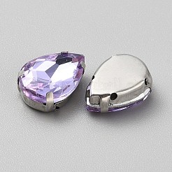 縫い付けラインストーン  ガラスラインストーン  鉄のプロングセッティング付き  衣料品アクセサリー  多面カット  ティアドロップ  ライラック  14x10x6mm  穴：1.2mm&nbsp;DIY-WH20031-039B-11