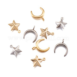 304ステンレスペンダント  星と三日月  ゴールデン·ステンレス鋼色  15x12x4mm  16.5x14.5x2mm  穴：1mm＆2.3mm  40個/箱&nbsp;STAS-TA0004-39