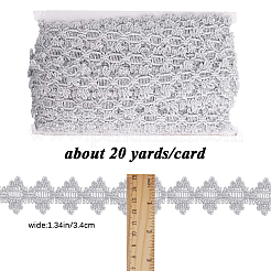 ポリエステルレースリボン  花柄レーストリム  服飾材料  銀  1-3/8インチ（34mm）&nbsp;OCOR-WH0082-20B