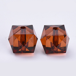 透明なアクリルビーズ  多面カット  キューブ  ココナッツブラウン  10x10x8mm  穴：1.5mm  約900個/500g&nbsp;TACR-Q259-10mm-V60