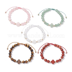 女性用天然混合宝石ビーズ編みビーズブレスレット  ラウンド＆クロス  内径：2~3-1/2インチ（5.2~9cm）&nbsp;BJEW-JB12212