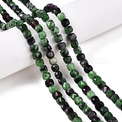 天然石ルビーインゾイサイトビーズ連売り  多面カット  キューブ  4~5x4~5x4~5mm  穴：0.8mm  約92~105個/連  14.96~15.35インチ（38~39cm）&nbsp;G-N342-118