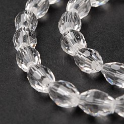 ガラスビーズ連売り  多面カット  オーバル  透明  約8mm長  厚さ6mm  穴：1.5mm  約72個/連&nbsp;X-GC893Y-14