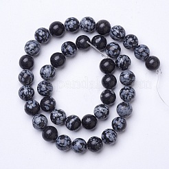 天然石スノーフレークオブシディアンビーズ連売り  ラウンド  10mm  穴：1.2mm  約36~38個/連  15インチ&nbsp;G-D855-11-10mm