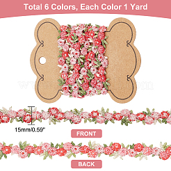 6ヤード 6色の花柄ポリエステル刺繍レースリボン  洋服アクセサリーデコレーション  ミックスカラー  5/8インチ（15mm）  1ヤード/色&nbsp;OCOR-PH0002-17