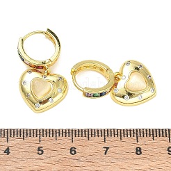 Brass Micro Pave Cubic Zirconia and Cat Eye Beads Heart Hoop Dangle Earrings&nbsp;KK-CBAD9DF-01G-A