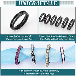 18pcs 6 Style 304 Stainless Steel Grooved Finger Ring Settings&nbsp;STAS-UN0040-58