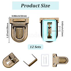 鉄製財布プッシュロックセット12セット  アンティークブロンズ  35x25x11mm  4個/セット&nbsp;IFIN-CL0001-06AB