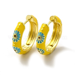 Daisy Flower Enamel Hoop Earrings&nbsp;EJEW-H091-02G