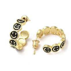 Smiling Face Real 18K Gold Plated Brass Stud Earrings&nbsp;EJEW-L268-016G-03