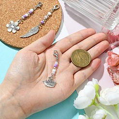 Flower/Crown/Wing Alloy & Glass Pendant Decorations&nbsp;HJEW-YW00005