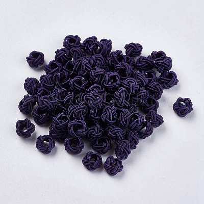 ポリエステルファブリックビーズ  ラウンド  インディゴ  6.5x4.5mm  穴：4mm&nbsp;WOVE-K001-A14-1