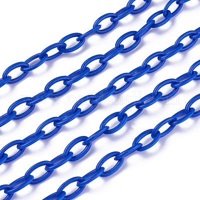 ABSプラスチックアズキチェーン  オーバル  ブルー  13x7~7.5x2mm  約15.35~15.74インチ（39~40cm）/連&nbsp;KY-E007-01H-1