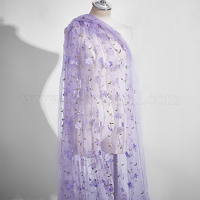 ポリエステル刺繍メッシュ生地  花柄  ライラック  1500x0.1mm  5ヤード/個&nbsp;DIY-WH0622-616C-1