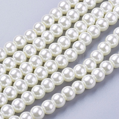 ガラスパールビーズ連売り  パールカラーの  ラウンド  乳白色  6mm  穴：1mm  約140個/連  32インチ&nbsp;HY-6D-B02-1