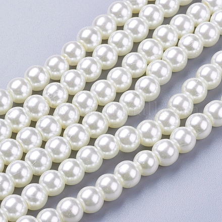ガラスパールビーズ連売り  パールカラーの  ラウンド  乳白色  6mm  穴：1mm  約140個/連  32インチ&nbsp;HY-6D-B02-1