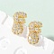 Brass Micro Pave Cubic Zirconia Stud Earrings, Pave Cluster Earring, Rack Plating, Long-Lasting Plated, Real 18K Gold Plated, Letter F, 13.5x7.5mm