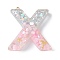 Resin Pendants, with Shell & Paillette & Gloden Alloy Loop, Letter A~B, Letter X, 42~44x11.5~57x7.5~8.5mm, Hole: 2mm
