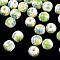 Floral Printed Porcelain Beads, Flower Patterned Ceramic Beads, Round, Light Green, 8mm, Hole: 2mm