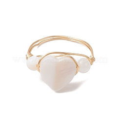 星/ハート/蝶の貝殻の指輪  銅線を巻いたリング  18KGP本金メッキ  内径：18mm  3個/セット&nbsp;RJEW-JR00846