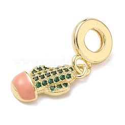 Brass Micro Pave Green Cubic Zirconia European Dangle Charms&nbsp;KK-D502-06G