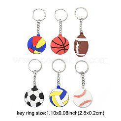 6 個 6 スタイル PVC プラスチックペンダントキーホルダー  スポーツグッズキーホルダー  プラチナメッキ鉄スプリットキーリング付き  混合図形  9.85~10.85cm  1個/スタイル&nbsp;KEYC-YW0001-19