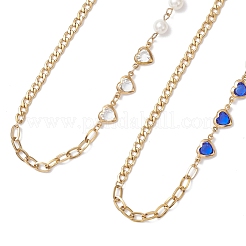 2Pcs 2 Colors Round White Shell Pearl & Heart 304 Stainless Steel Glass Link Chain Necklaces for Women&nbsp;NJEW-JN05594