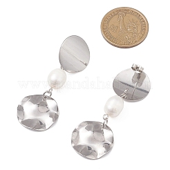 Natural Cultured Freshwater Pearl Flat Round Dangle Stud Earrings&nbsp;EJEW-JE06754