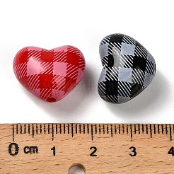 不透明なアクリルビーズ  チェック柄のハート  ミックスカラー  14.5x18.5x12mm  穴：2mm&nbsp;OACR-G049-02