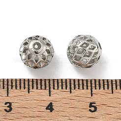 真鍮マイクロペーブクリアキュービックジルコニアビーズ  カドミウムフリー＆鉛フリー  ラックめっき  長持ちメッキ  中空ラウンド  プラチナ  8mm  穴：1.5mm&nbsp;KK-D228-09P
