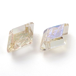 エンボスガラスラインストーンペンダント  菱形  多面カット  パラダイスシャイン  13x8x4.2mm  穴：1.2mm&nbsp;GLAA-J101-04A-001PS